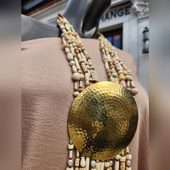 Neutral Beaded Statement Necklace with Bold Medallion 😍 - Picture 5 of 17